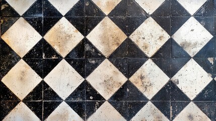 Fototapeta premium Vintage Black and White Diamond Pattern on Grungy Tile Surface
