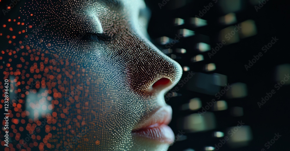 Poster a digital human face. conceptual stock image for big data or cyber security. 3d rendering