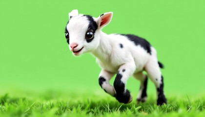 Naklejka premium Adorable Baby Goat Running in Green Grass