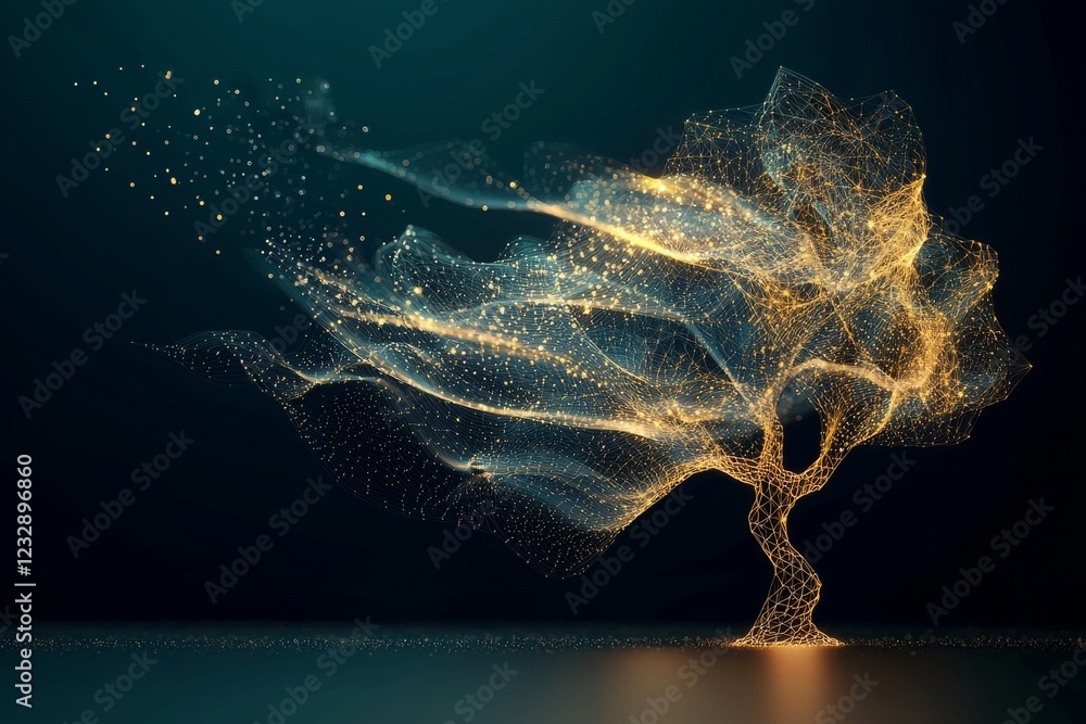 Aufkleber Quantum computer technology concept. Deep learning stock. Visualization of big data algorithms for business, science, and technology. Illustration of waves and flow
