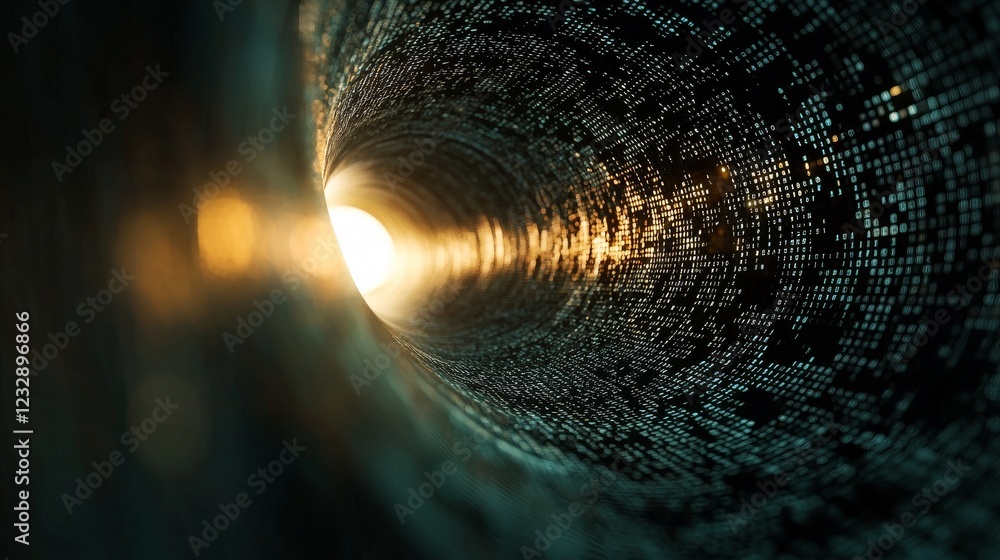 Aufkleber Concept of blockchain. Futuristic technology involving big data and binary code, with a focus on data flow. Transmission of large datasets. Illustration of interconnected data blocks representing a