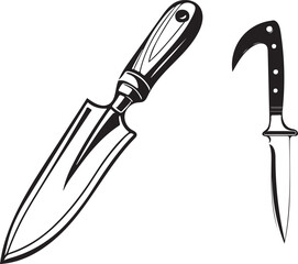 Knife Rustic Tool for Gardening, Silhouette vector art illustration with a white background