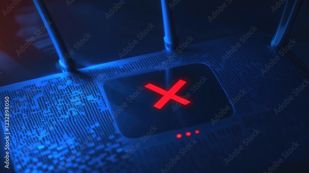 Poster red x displayed on a modern wireless router