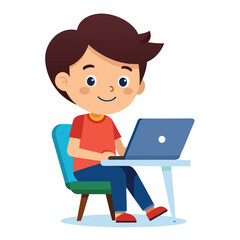 man working on his laptop, vector illustration	