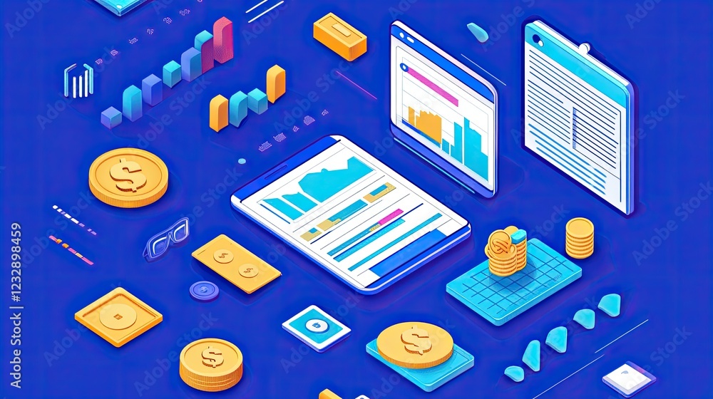 Poster digital finance technology data and financial graphs