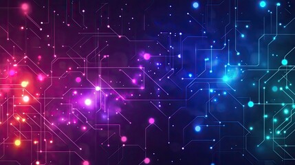 Abstract Digital Circuitry Network Glowing Lines And Nodes