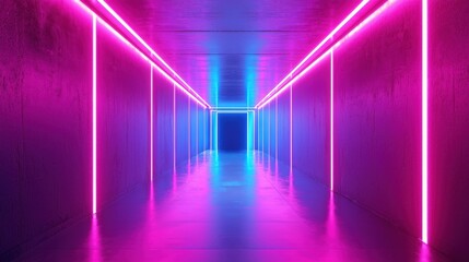 Neon Lighted Corridor with Vibrant Pink and Blue Hues