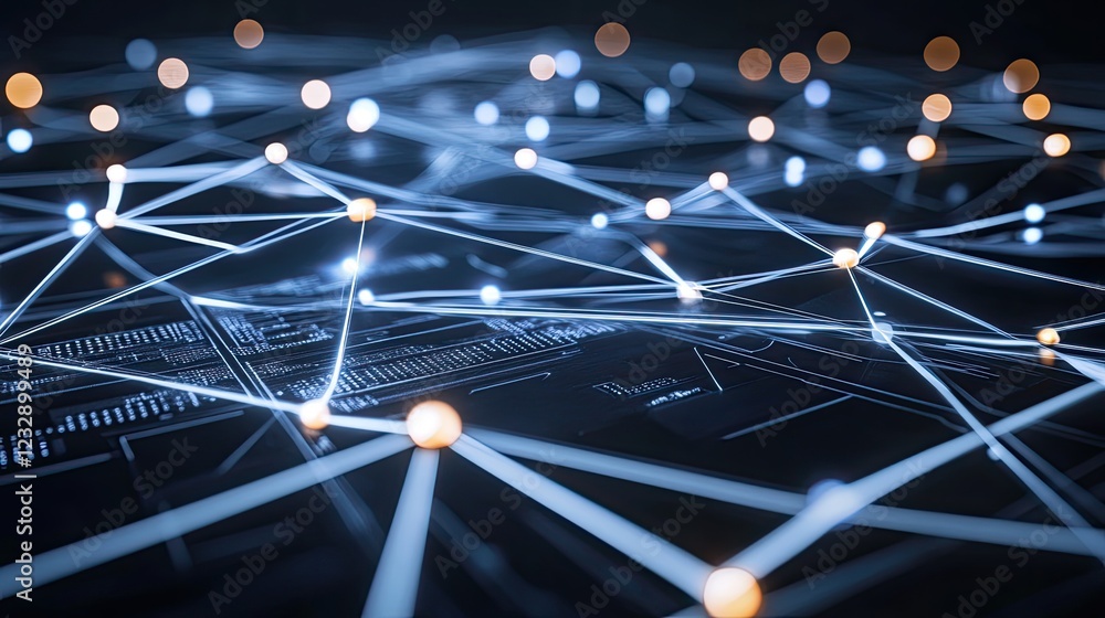 Poster illuminated network connections over digital surface