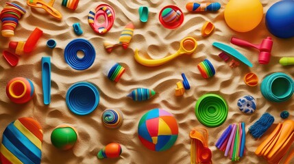 Obraz premium Colorful Toys Scattered Across Sandy Beach
