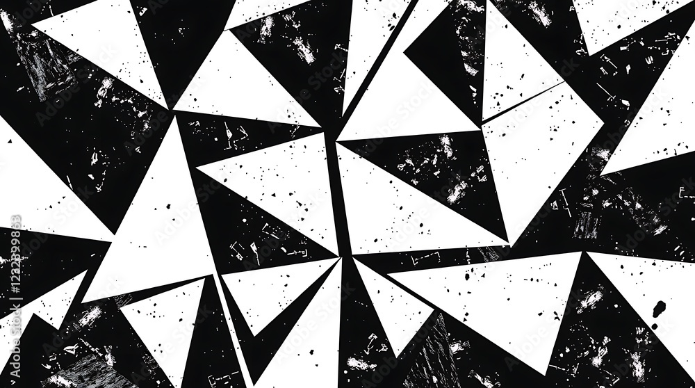 Fototapete abstract geometric pattern, black and white triangles, dynamic composition, sharp angles, fragmented