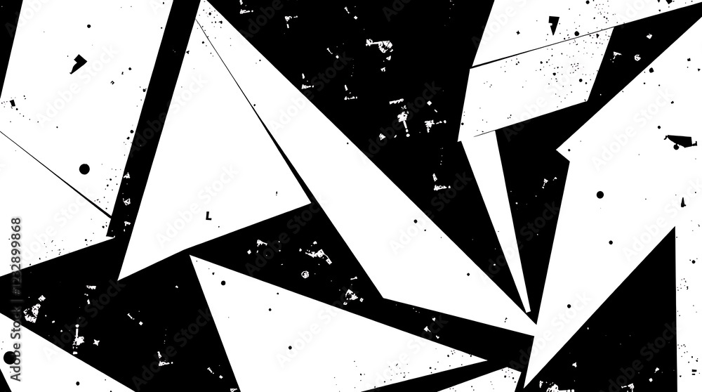 Fototapete abstract geometric pattern, black and white triangles, dynamic composition, sharp angles, fragmented