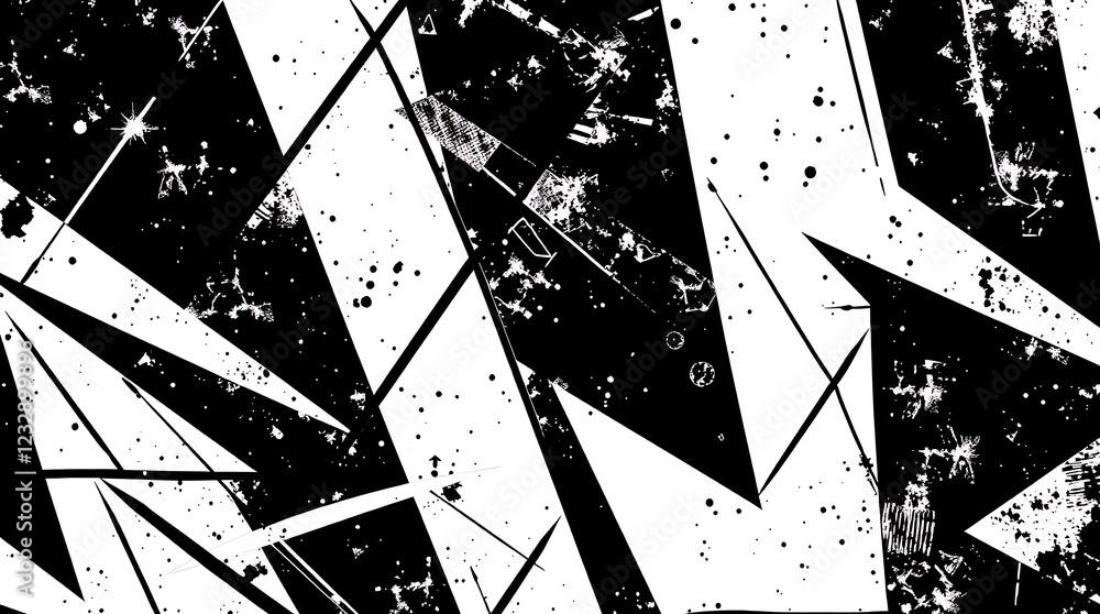 Fototapete abstract geometric pattern, black and white triangles, dynamic composition, sharp angles, fragmented