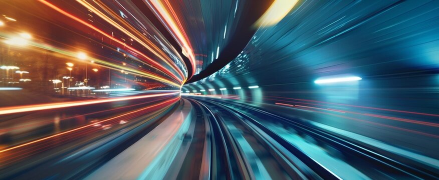 Futuristic high speed tunnel journey with vivid light trails