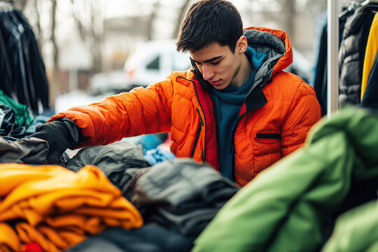Volunteers sorting out clothes in donation center