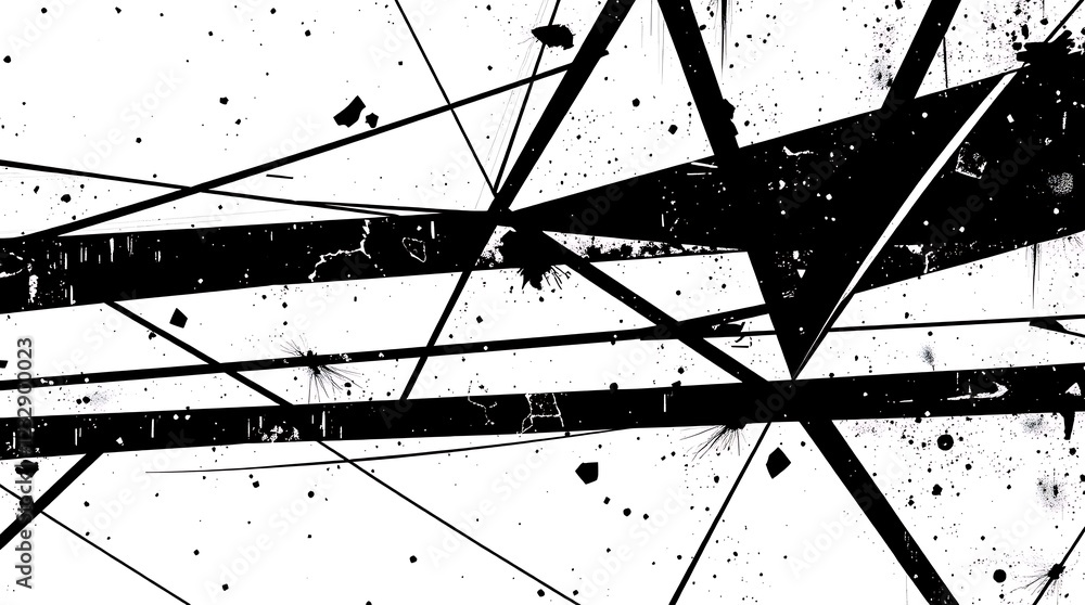Fototapete abstract geometric pattern, black and white triangles, dynamic composition, sharp angles, fragmented