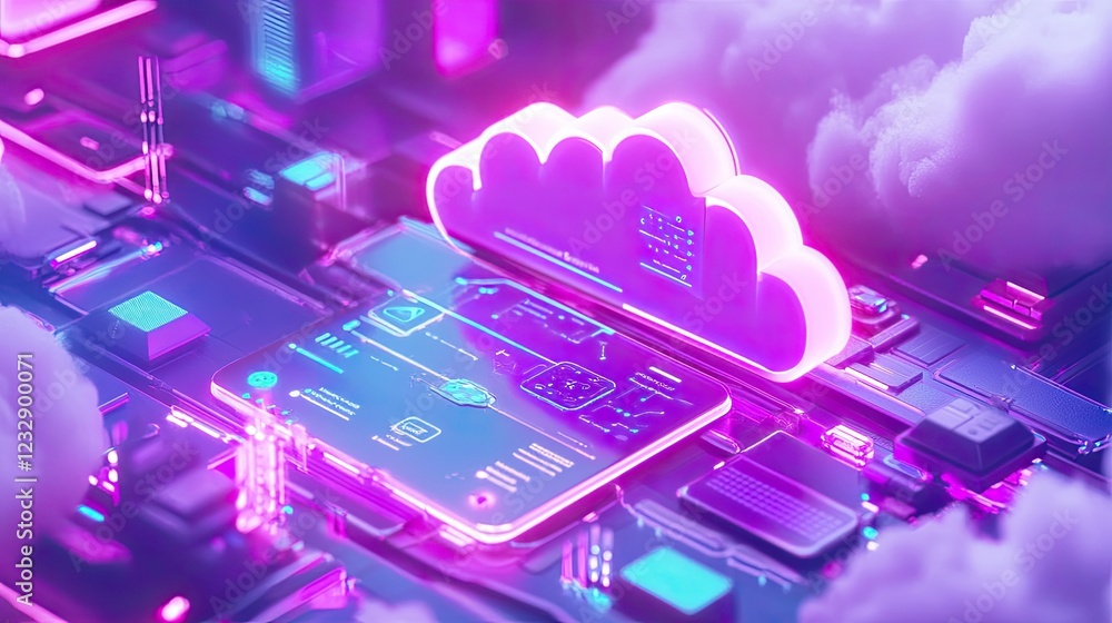 Poster Neon Cloud Computing System Digital Interface
