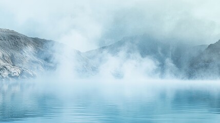 Fototapeta premium Misty Mountains Enveloping Calm Lake Waters