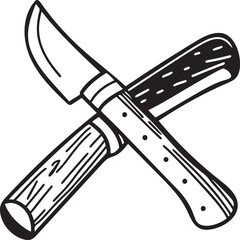 Knife Rustic Tool for Gardening, Silhouette vector art illustration with a white background