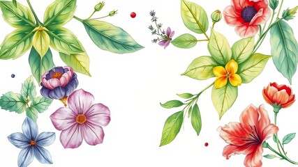 Obraz premium Vibrant Herb Watercolor Pattern Background - Abstract Art