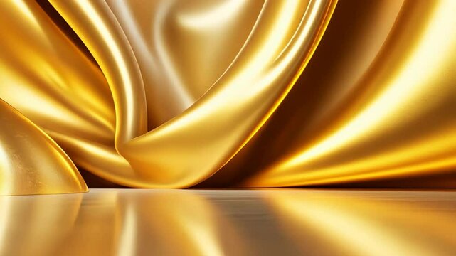 gold yellow silk fabric with wrinkle curves, seamless pattern background	
