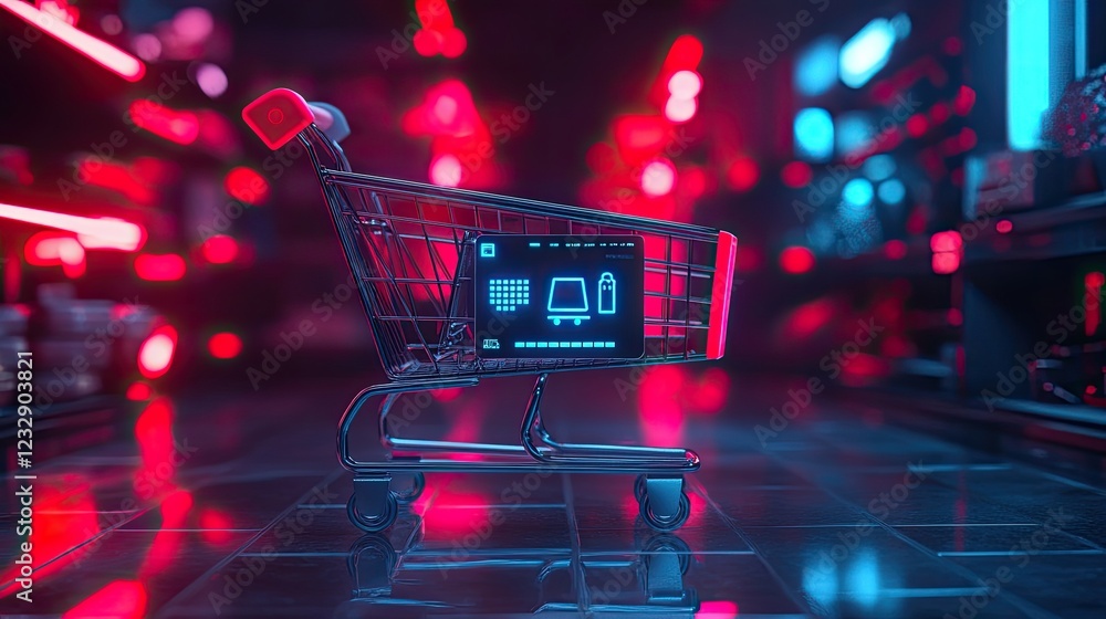 Poster shopping cart displaying digital online retail interface