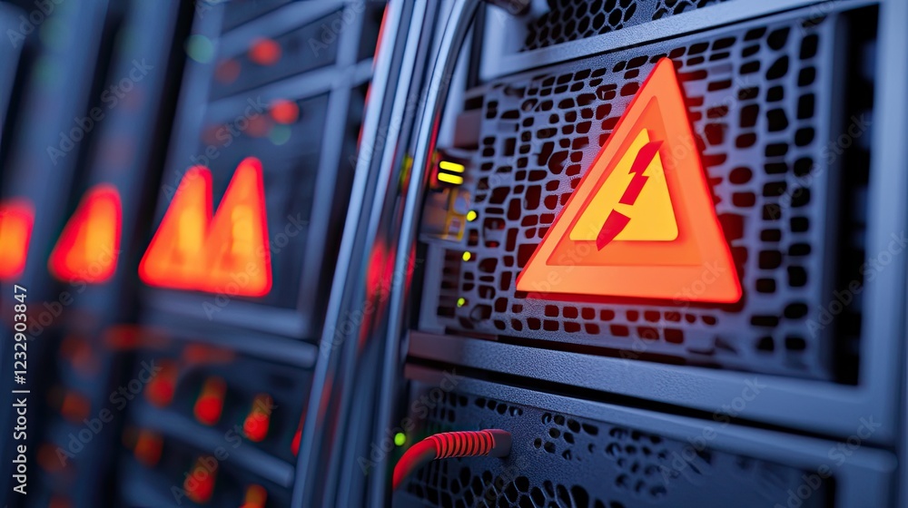 Poster Server Rack Showing Electrical Fault Warning Light