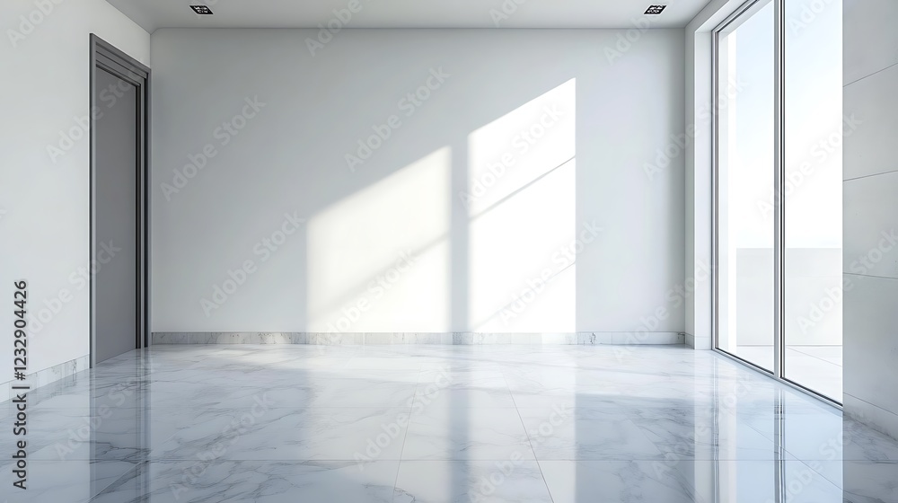 Poster modern empty room with marble floor and large window