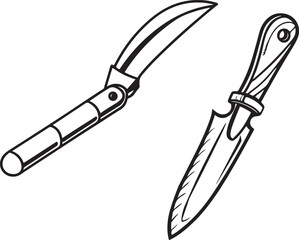 Knife Rustic Tool for Gardening, Silhouette vector art illustration with a white background
