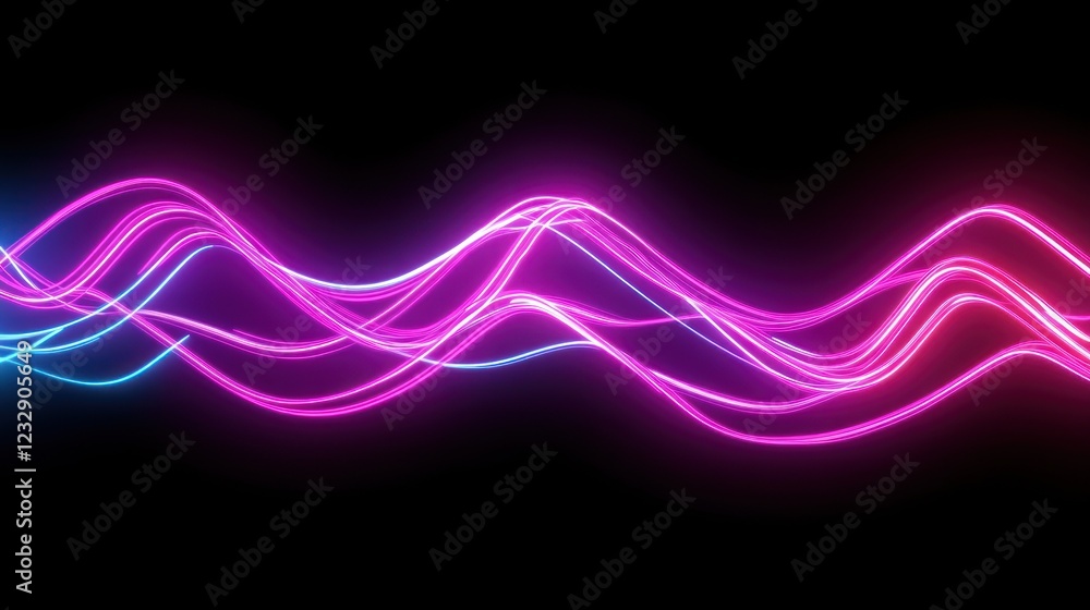 Aufkleber Abstract Neon Waves Flowing Dynamically Across Dark Background