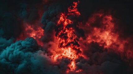 Fiery Inferno Raging Through Dark Smoke Clouds