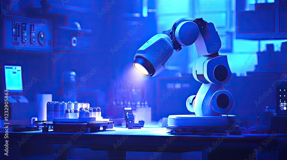 Poster Robotic Arm Illuminates Components In A Laboratory Setting