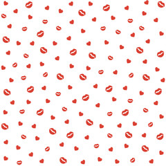 Charming Valentine’s Day pattern with hearts, lips, and kiss marks. A seamless vector illustration with a soft, romantic style. Perfect for wrapping paper, invitations, home decor, and stickers.