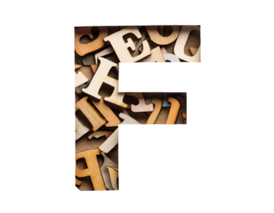 Letter F lettering with many letters isolated on a white background, cut out