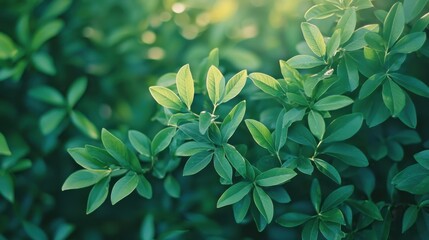 Fototapeta premium Lush Green Leaves with Natural Light in a Close-Up View