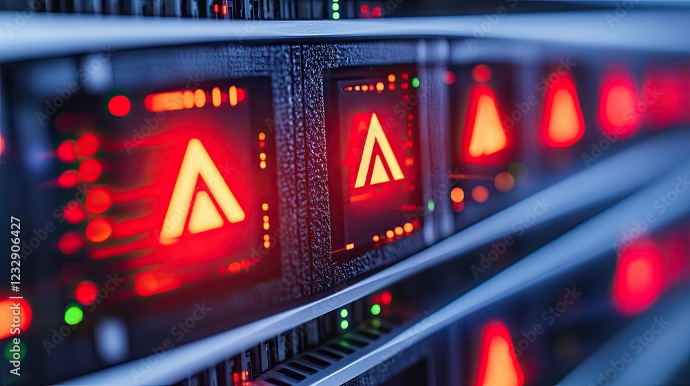 Poster Server Rack Displays Multiple Red Warning Alerts