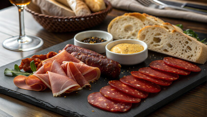  Assorted cured meats with bread and dipping sauces