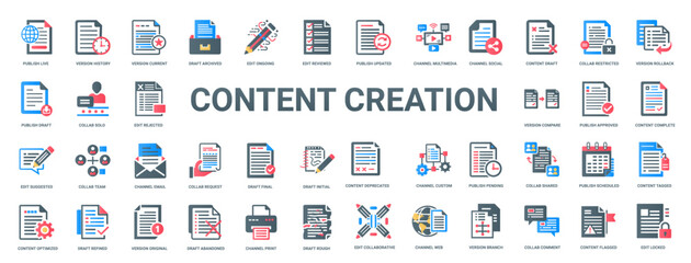 content creation set flat design elements, approved suggest complete team