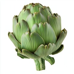 Obraz premium A fresh, green artichoke with tightly packed leaves, showcasing its unique shape and texture, ideal for cooking or garnishing dishes.