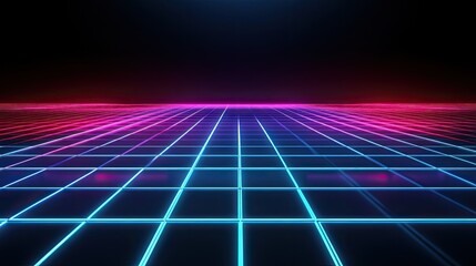 Retro Futuristic Grid Neon Lightscape Digital Art