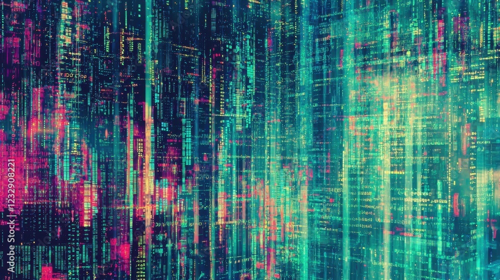 Poster abstract futuristic data visualization with bright colors and patterns