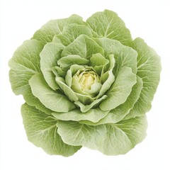 Obraz premium A fresh green lettuce head with layered leaves, showcasing its crisp texture and vibrant color, perfect for salads and healthy meals.