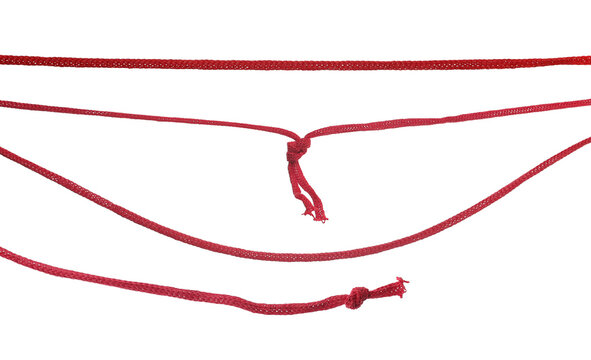 Red string, set rope isolated on white, top view