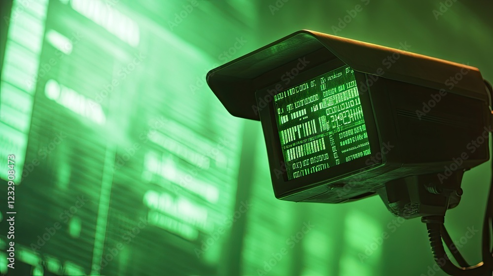 Poster green screen security camera displays data stream