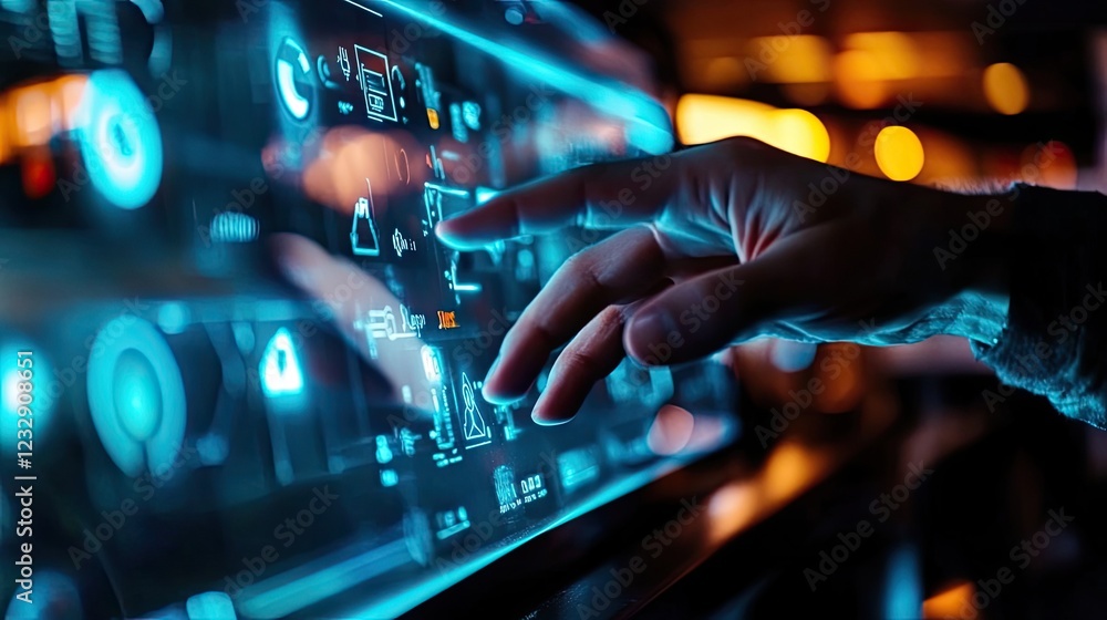 Poster hand interacting with futuristic digital interface
