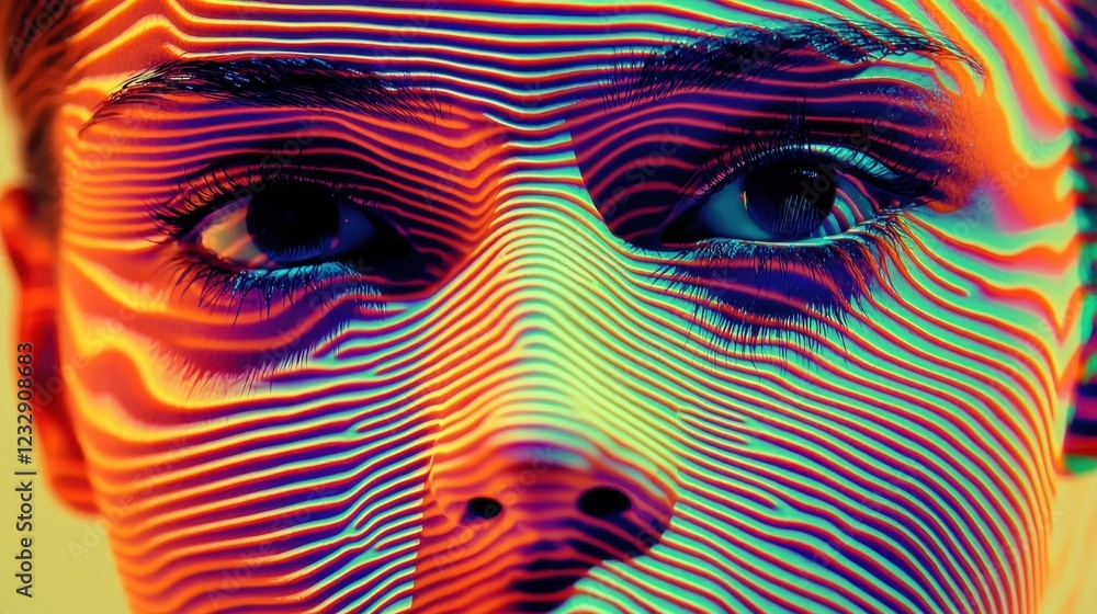 Poster abstract vibrant portrait with colorful lines and patterns