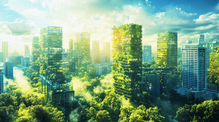 Innovative zero-carbon smart city showcases interconnected green architecture and green spaces