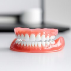 Obraz premium Close-up of a dental model showcasing artificial teeth.