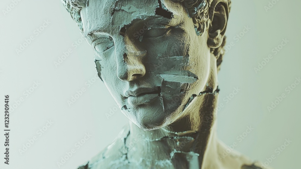 Poster cracked sculpture of a classical figure with unique texture detail