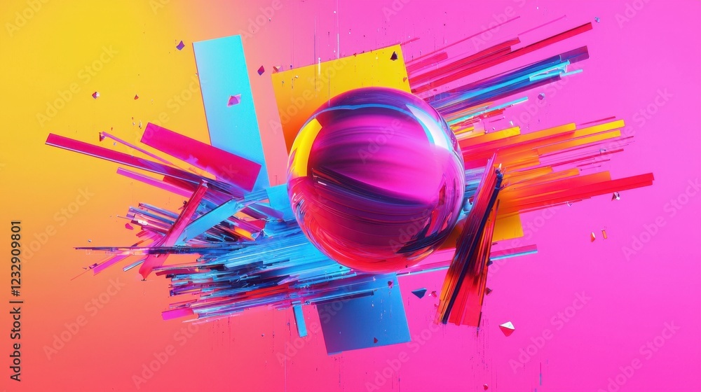 Poster abstract colorful geometric composition with sphere and shapes