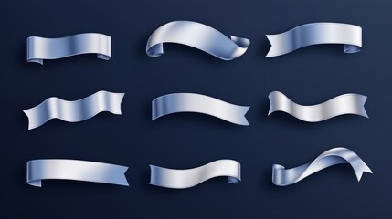 Obraz premium Set of snow-white satin ribbon on a solid dark blue background.